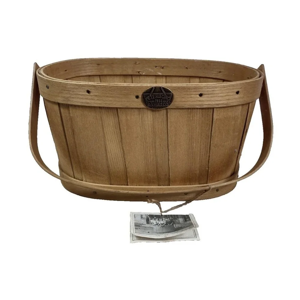 Vtg Handmade Peterboro Storage Basket Farmhouse Country Original Tags